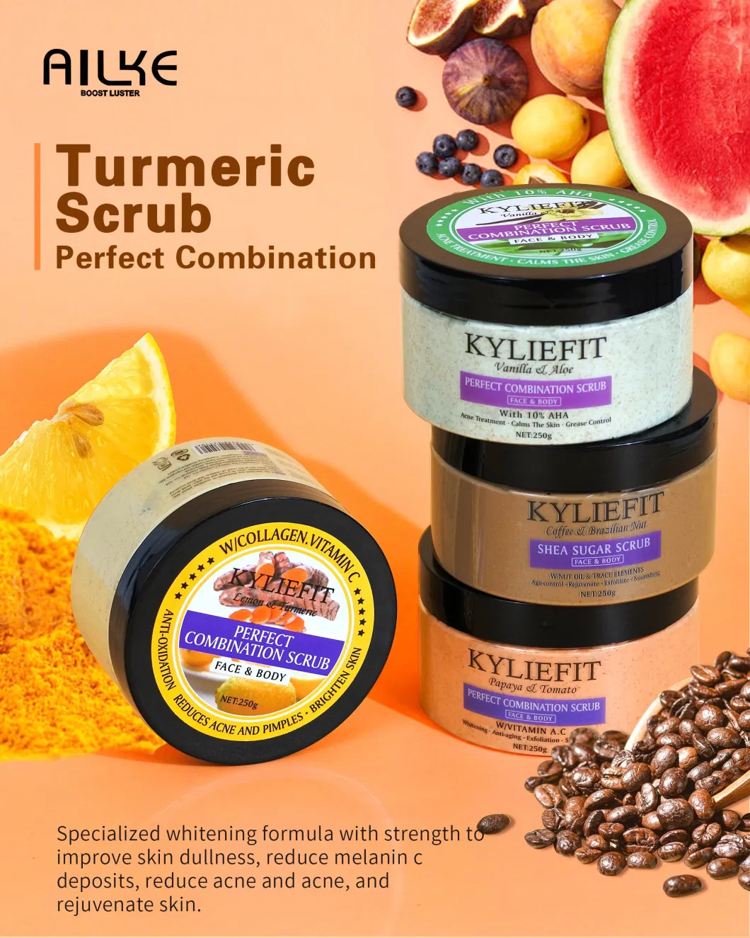 Kyliefit 4 Color Salt Whitening Exfoliating Skin Care Fruit Base Facial Body Wash Scrub Cream