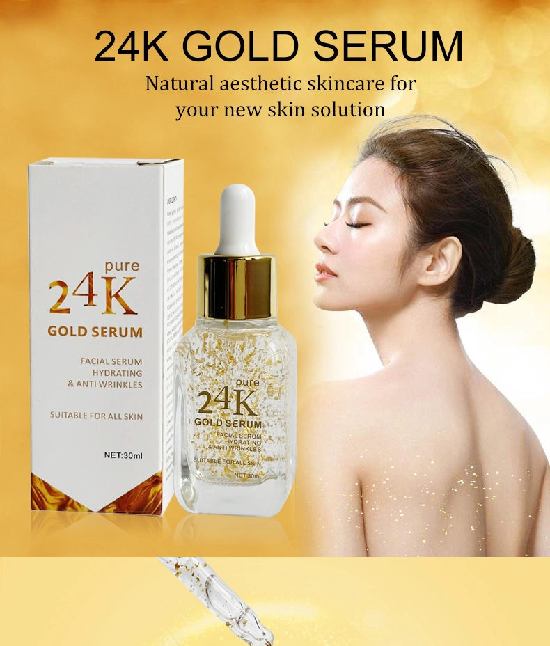 Private Label Skin Care Facial Serum Whitening Brightening Collagen 24K Gold Vitamin C Serum with Hyaluronic Acid