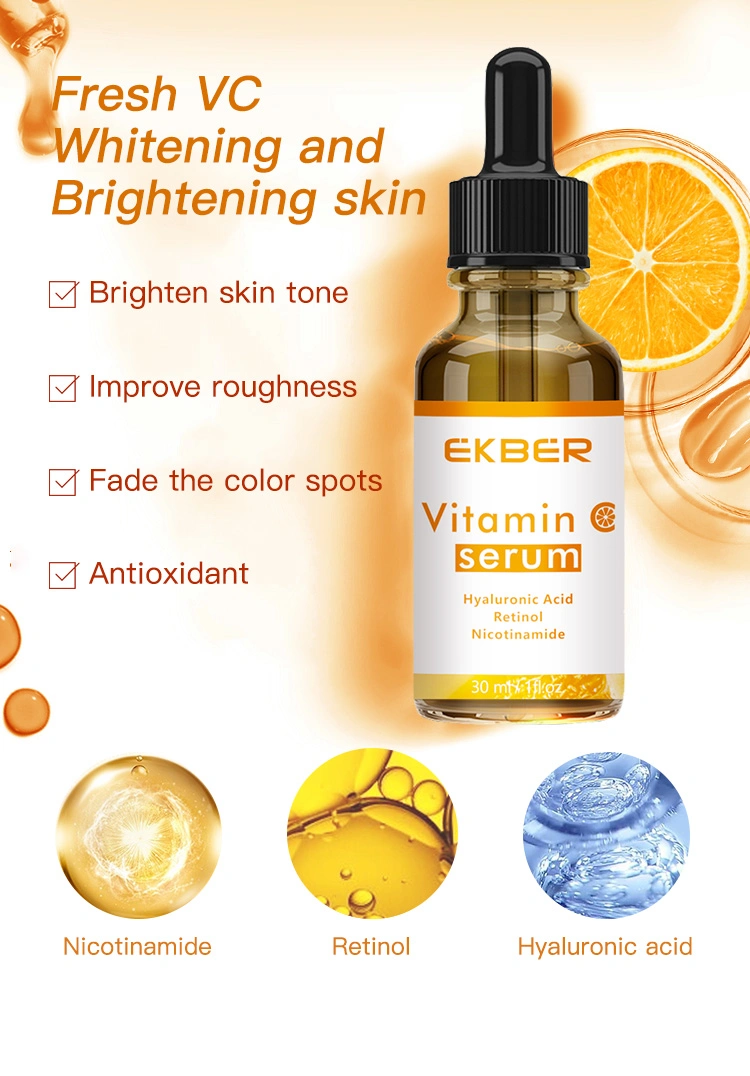 Customized Logo Vitamin C Facial Serum Whitening Brightening 20% Pure Liquid for Skin Hydrating Serum