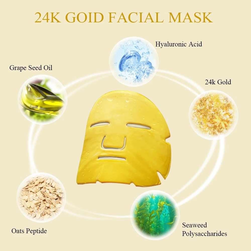 Top Skin Care 24K Gold Crystal Whitening Hyaluronic Acid Sheet Mask