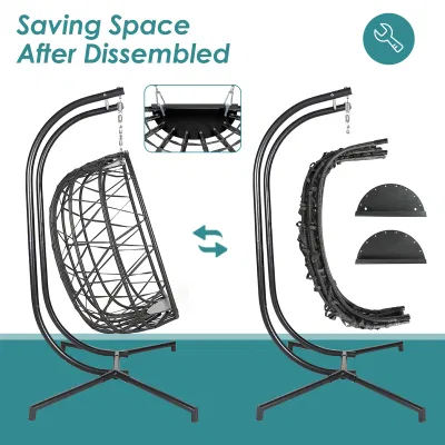 Modern Nordic Wicker Patio Balcony Furniture Outdoor Garden Double Rattan Swing Hanging Chair