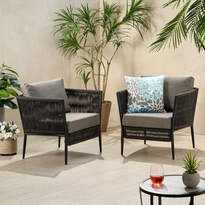 Outdoor 5 Pieces Patio Rope Sofa Chair Table Set with Cushions for Coffee Shop and Restaurant