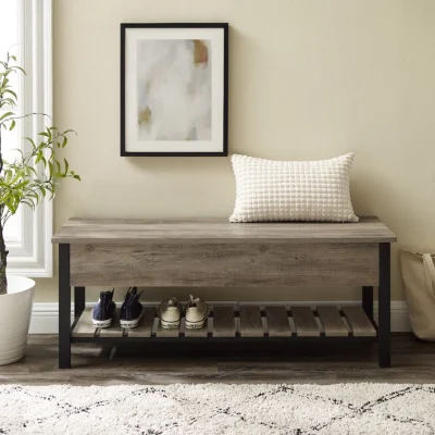 Nova 48" Open-Top Storage Bench with Shoe Shelf in Gray Wash