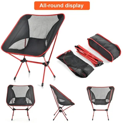 Modern Outdoor Portable Aluminum Camping Moon Chair Folding Beach Lawn Fishing Chair with Carry Bag for Adults