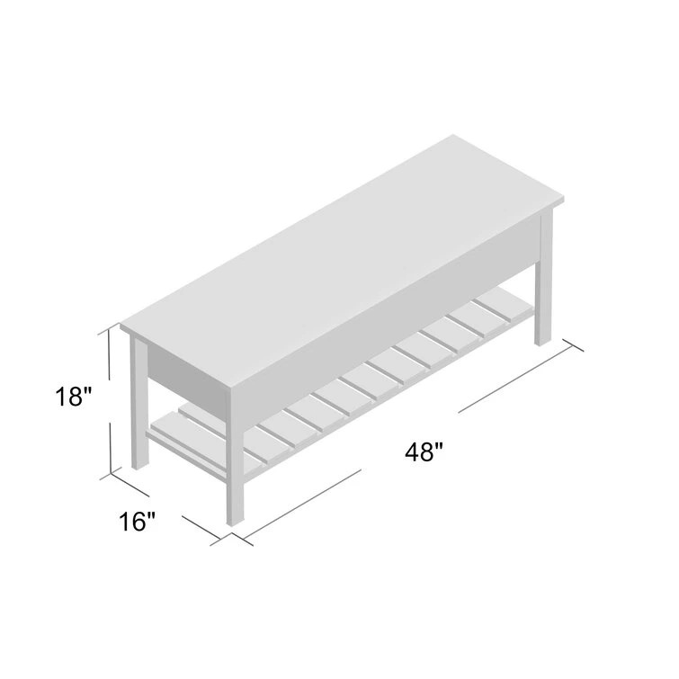 Nova 48&quot; Open-Top Storage Bench with Shoe Shelf in Gray Wash