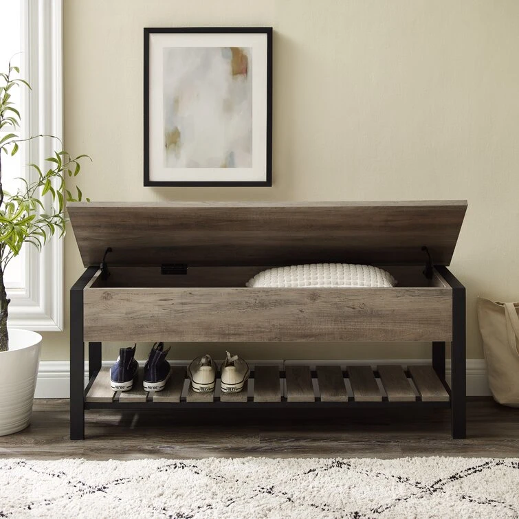 Nova 48&quot; Open-Top Storage Bench with Shoe Shelf in Gray Wash