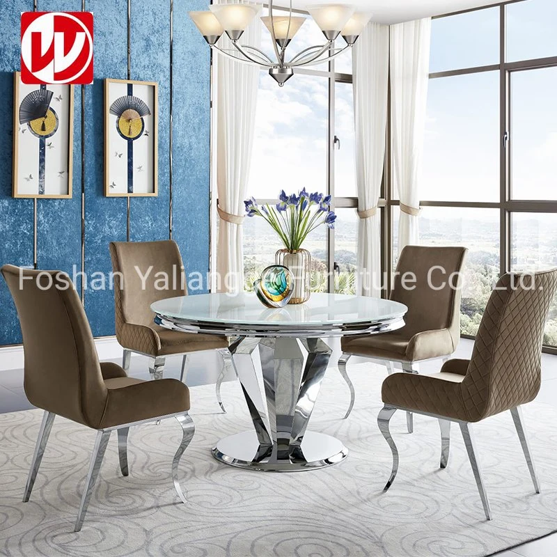 European Style Hotel Furinture Chair Grey Lether Silver Stainless Steel Banquet Dining Room Chair