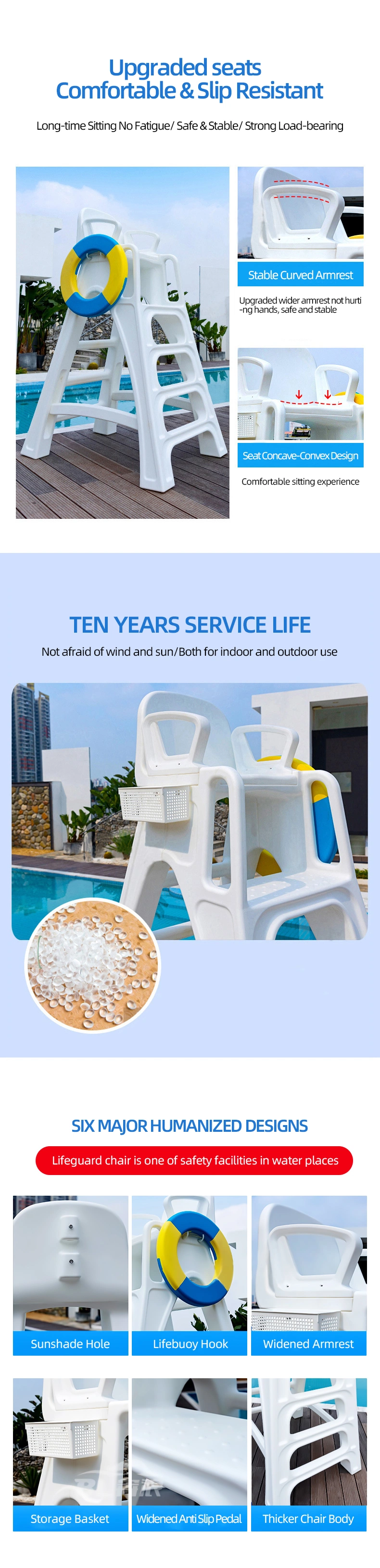 2023 New Design Sun Resistance Beach Rescue Plastic Lifeguard Chair