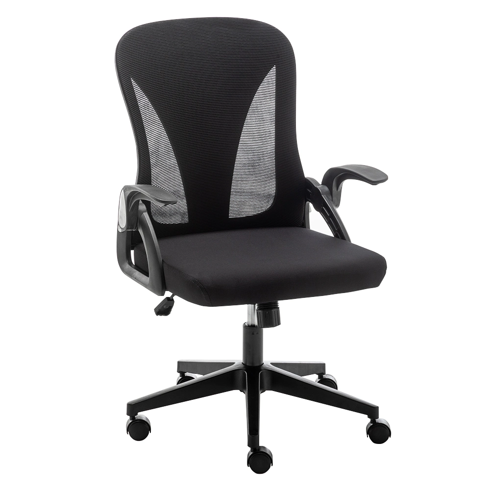 High Quality Low Price Folding Back Black Office Ergonomic Chair with Flip up Armrest