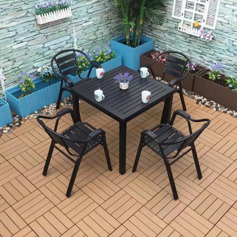 Lawn Furniture Water Proof Outdoor Plastic Wooden Picnic Table and Chair for Restaurant