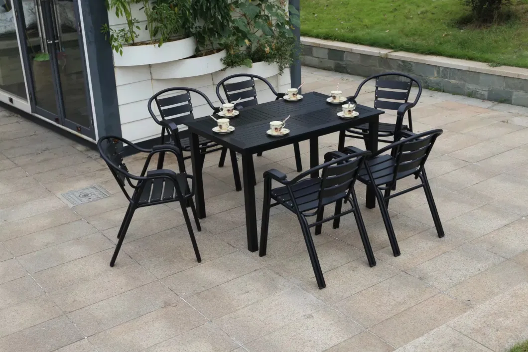 Modern Plastic Wood Outdoor Patio Furniture Combination Leisure Cafe Outdoor Open-Air Balcony Garden Chairs and Tables