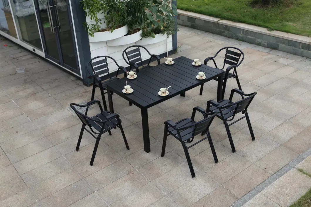 Modern Plastic Wood Outdoor Patio Furniture Combination Leisure Cafe Outdoor Open-Air Balcony Garden Chairs and Tables