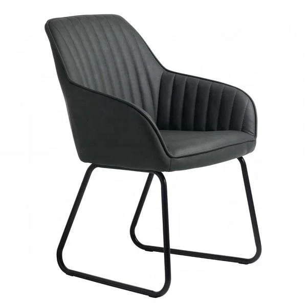 Retro Furniture Upholstered Dining Armchairs Dark Grey PU Side Chair