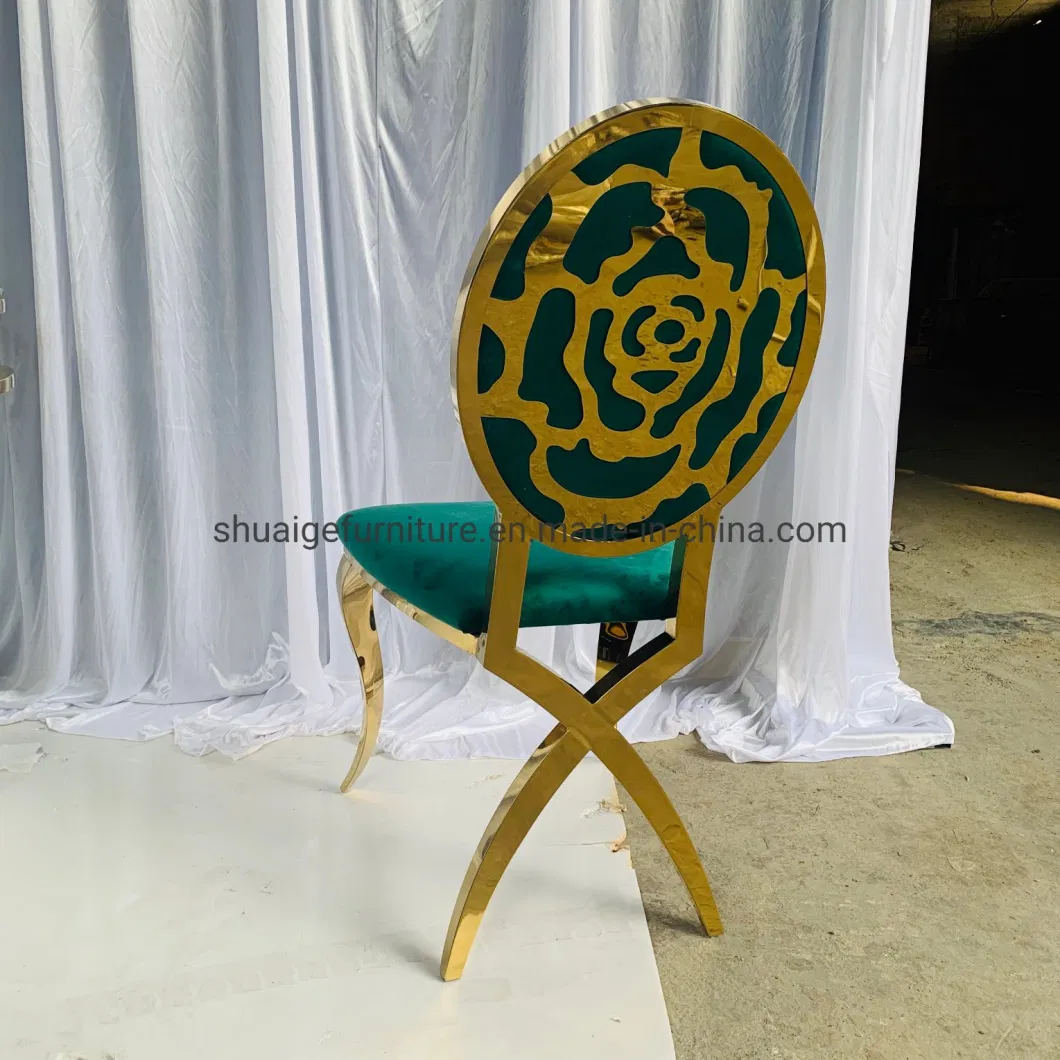 Popular Wedding Furniture Red Velvet Cushion Gold Stainless Steel X Leg Dining Chairs