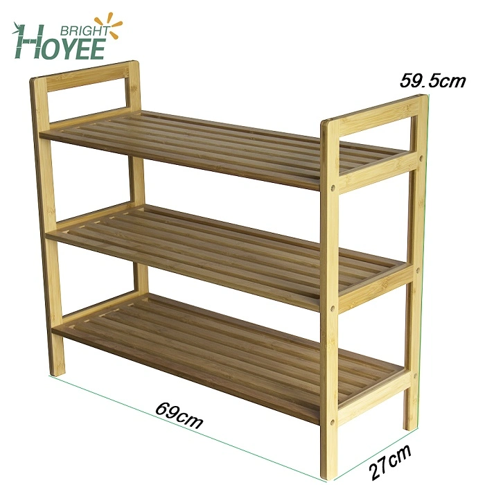 3-Tier Slimline Bamboo Space-Saving Shoe Rack Organiser