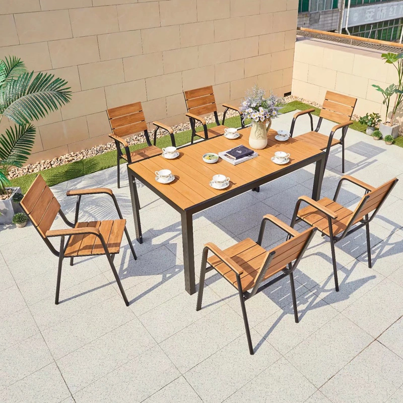 Outdoor Plastic Wood Tables and Chairs Courtyard Antiseptic Wood Simple Waterproof Sunscreen Leisure Garden Outdoor Table