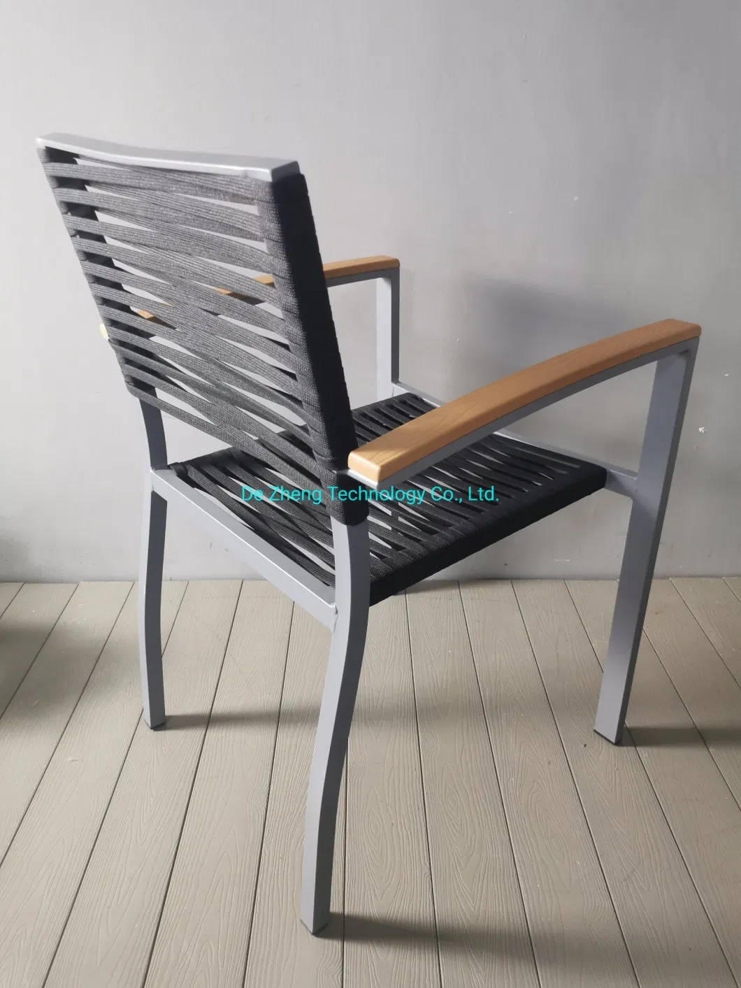 Patio Aluminum Frame Rope Woven Stackable Dining Chair for Coffee Shop Use