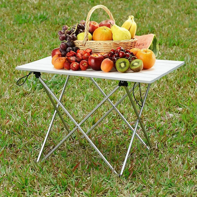 Aluminum Folding Collapsible Small Sliver Camping Table Roll up 3 Size with Carrying Bag for Indoor and Outdoor