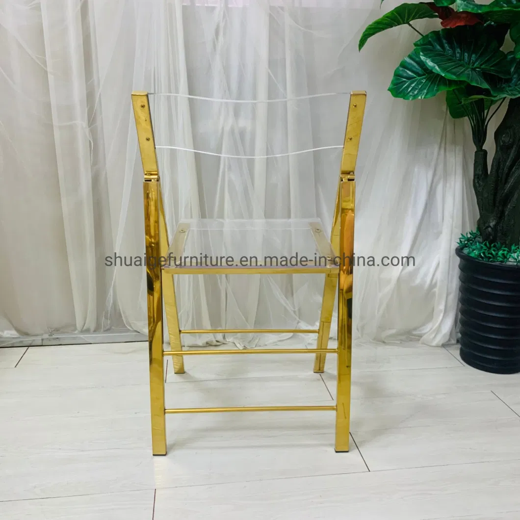 Event Furniture Gold Stainless Steel Clear Acrylic Foldable Wedding Chair