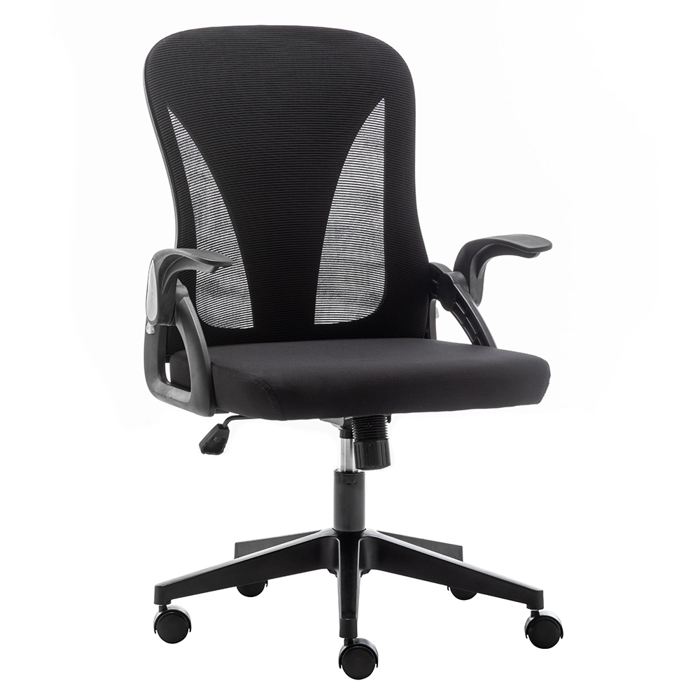 High Quality Low Price Folding Back Black Office Ergonomic Chair with Flip up Armrest