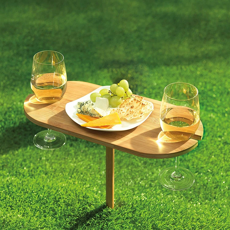 Bamboo Outdoor Picnic Camping Ground Stake Table for Glass, Beach, or Other Soft Floor