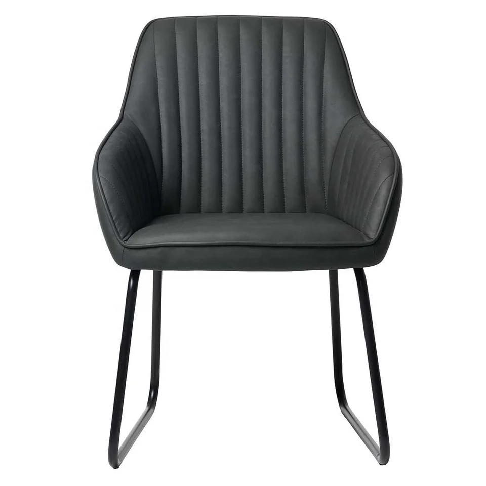 Retro Furniture Upholstered Dining Armchairs Dark Grey PU Side Chair