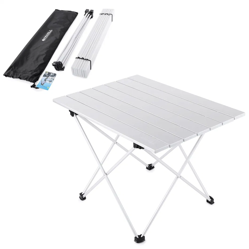 Aluminum Folding Collapsible Small Sliver Camping Table Roll up 3 Size with Carrying Bag for Indoor and Outdoor