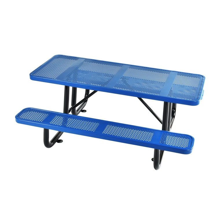 OEM 72&quot; Rectangular Perforated Table and Chair Set Blue Garden/Outdoor Camping Dining Metal Steel Thermoplastic Picnic Table