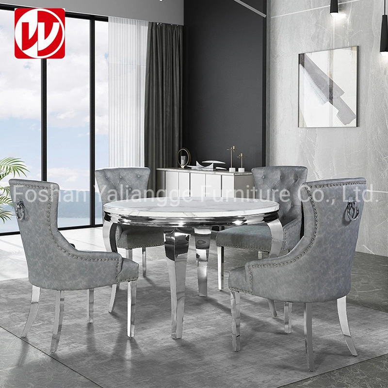 European Style Hotel Furinture Chair Grey Lether Silver Stainless Steel Banquet Dining Room Chair