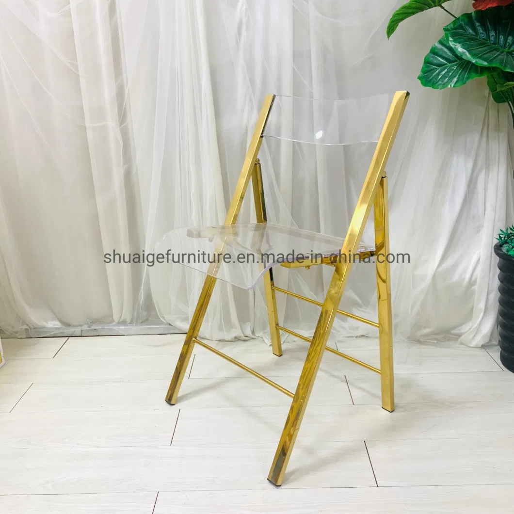 Event Furniture Gold Stainless Steel Clear Acrylic Foldable Wedding Chair