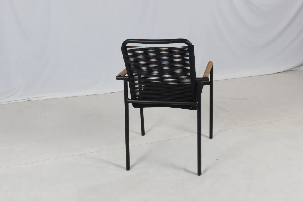 Cheap Price Outdoor Furniture Black Rope Garden Patio Restaurant Dining Chair