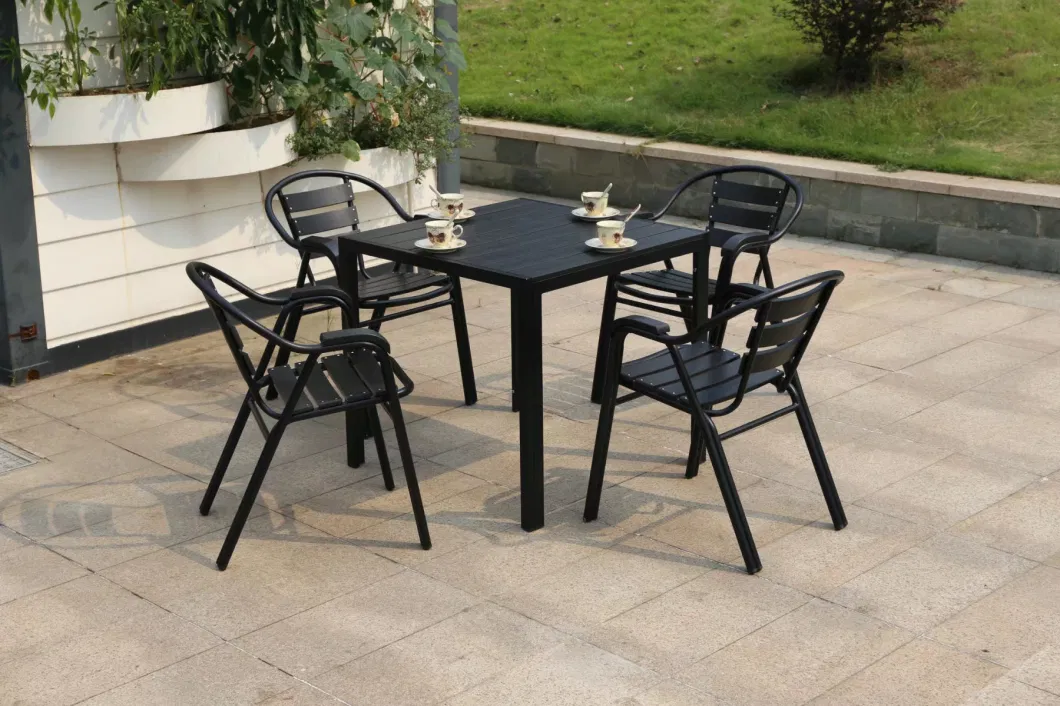 Modern Plastic Wood Outdoor Patio Furniture Combination Leisure Cafe Outdoor Open-Air Balcony Garden Chairs and Tables