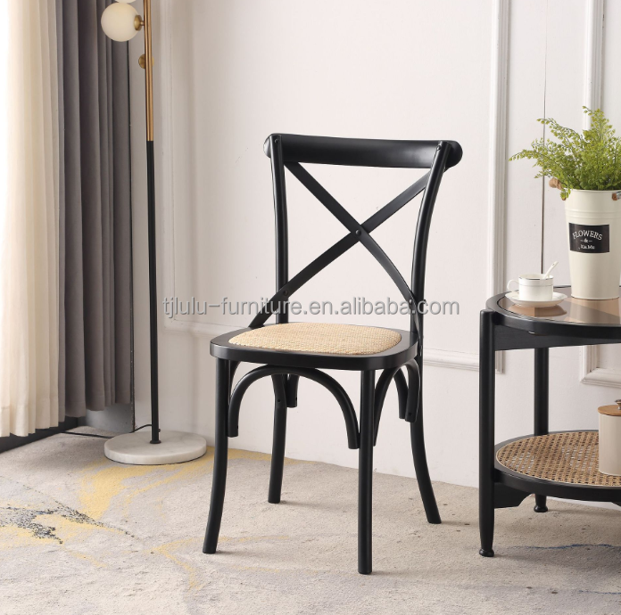 Wholesale Rattan Solid Wood Banquet Chair Furniture Solid Wooden Cross Back Chair for Events