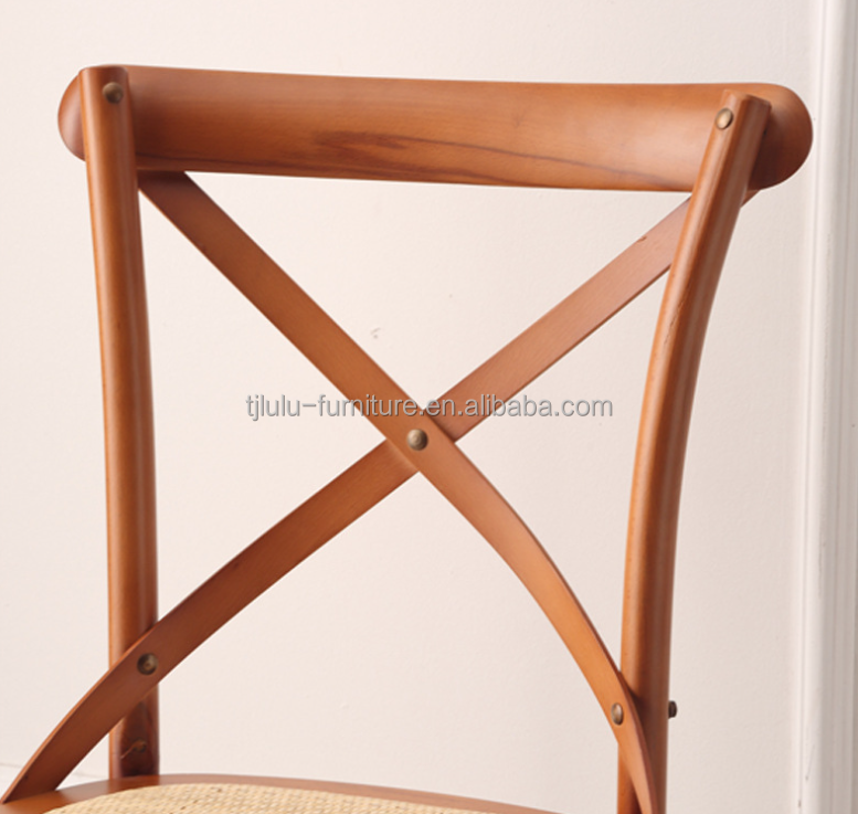 Wholesale Rattan Solid Wood Banquet Chair Furniture Solid Wooden Cross Back Chair for Events