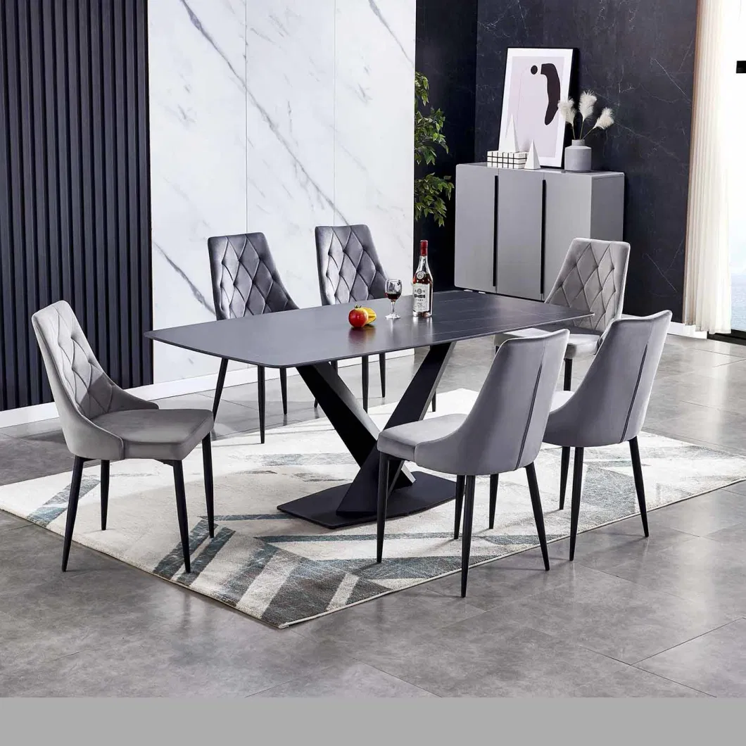 Luxury Kitchen Dining Table Marble Top Stainless Steel Table Simple Gold Legs Cafe Marble Italian Dining Table Set 6 Chair