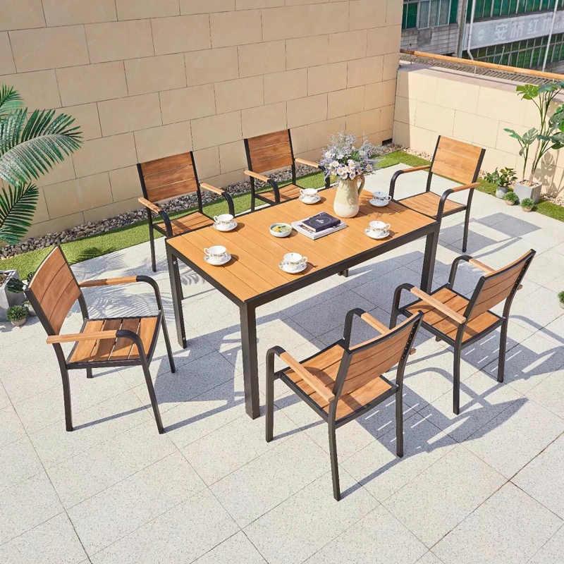 Outdoor Plastic Wood Tables and Chairs Courtyard Antiseptic Wood Simple Waterproof Sunscreen Leisure Garden Outdoor Table