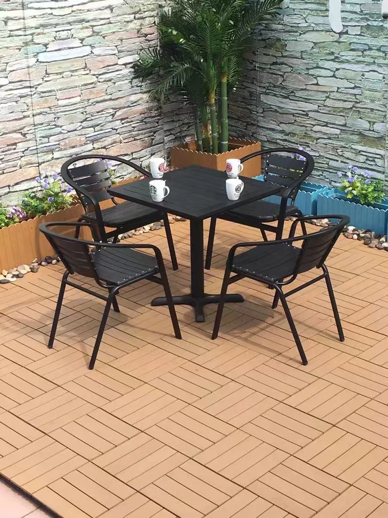 Lawn Furniture Water Proof Outdoor Plastic Wooden Picnic Table and Chair for Restaurant