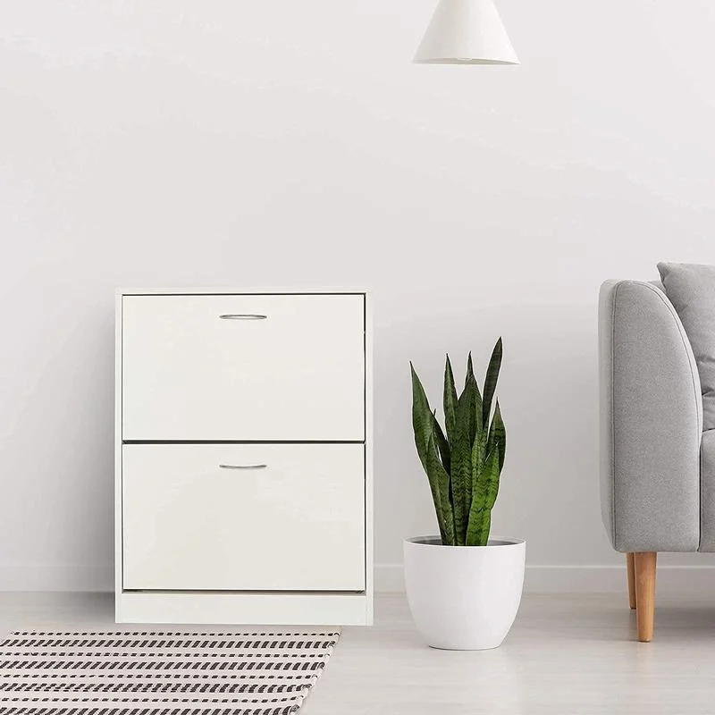 White Wooden Shoe Cabinet with 2 Drawers