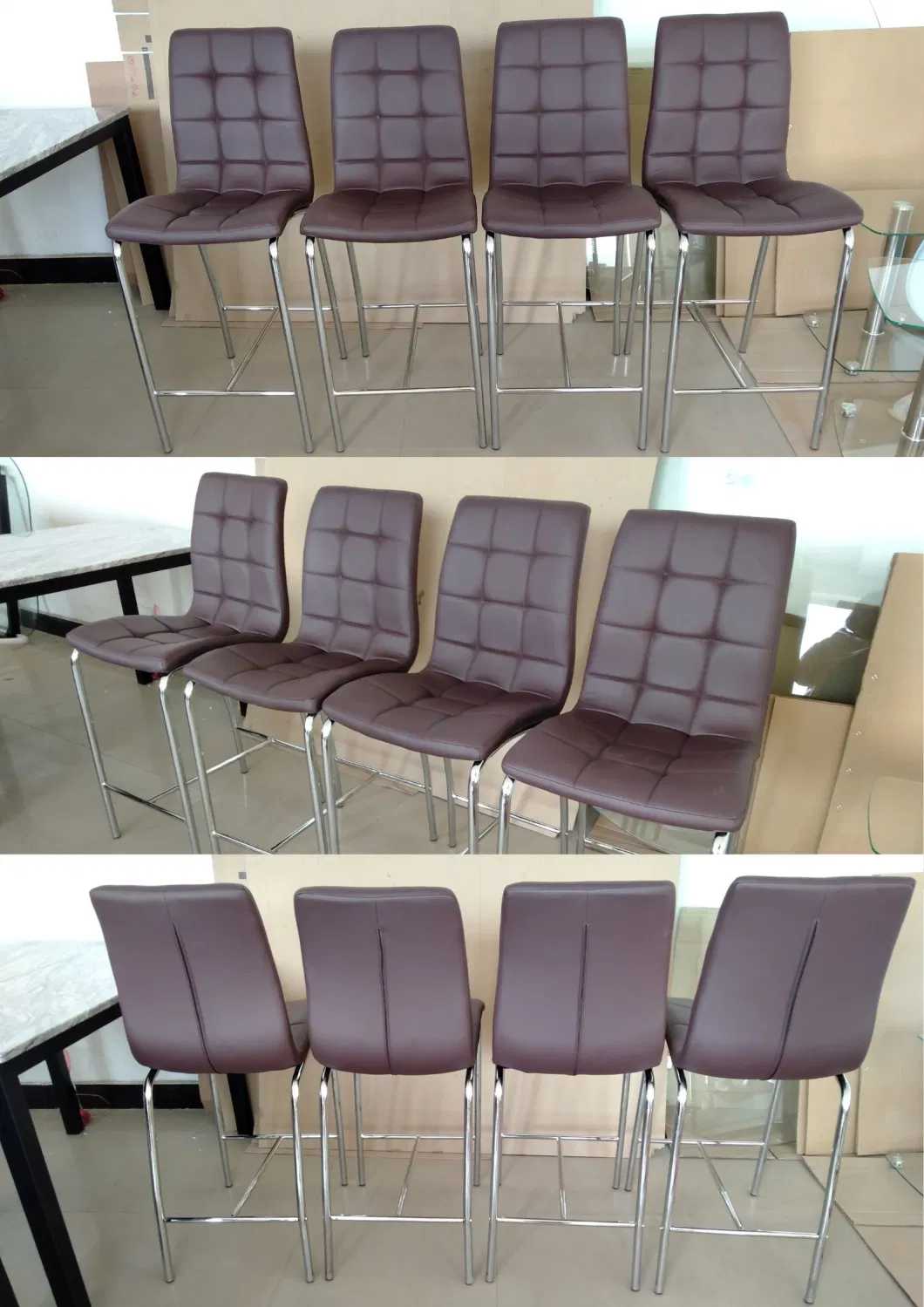 Modern Bar Stools PU Leather for Dining Table Kitchen Height Bar Stool with Chromed Legs Chairs