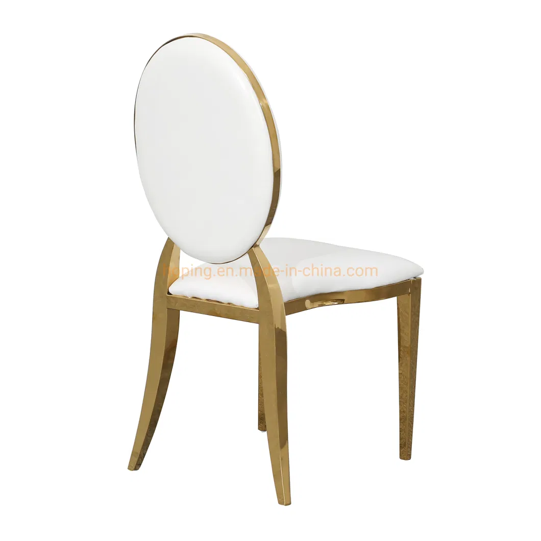 Modern Stackable Hotel Restaurant Wedding Banquet Chair Hot Sale Round Gold Frame Metal Chair General Use Kitchen Wedding Stainless Steel Dining Chair