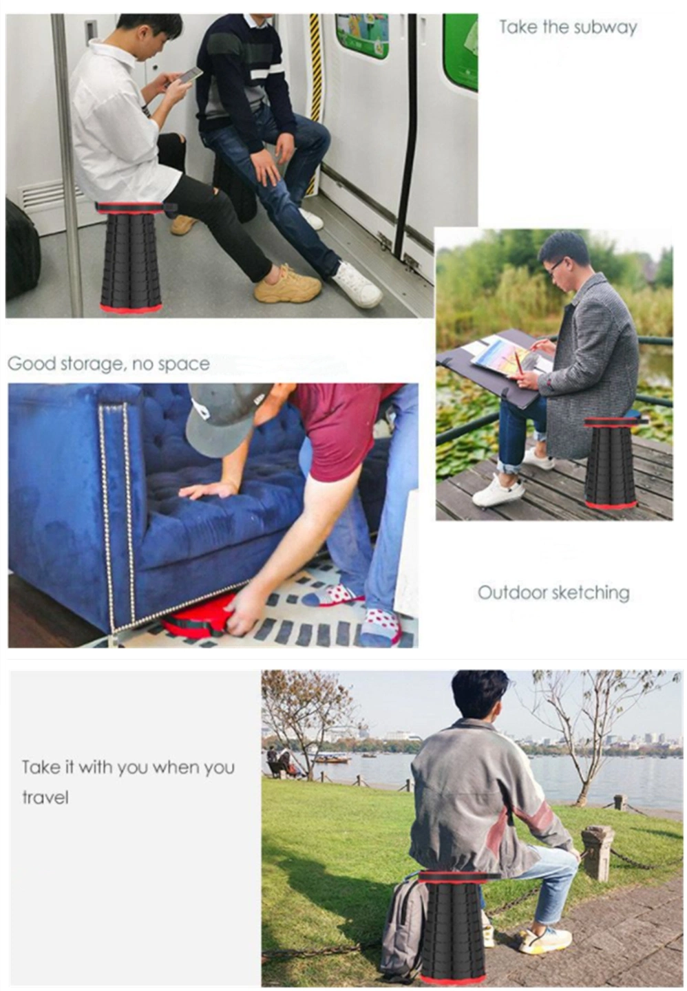 Retractable Folding Plastic Stool for Camping Travel Small Portable Lightweight Collapsible Seat Telescopic Fishing Chair