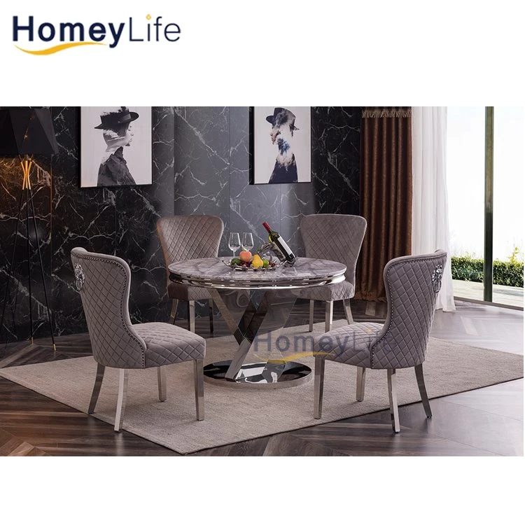 Velvet Metal Restaurant Event Luxurious Grey Dining Chair with Table Furniture Set