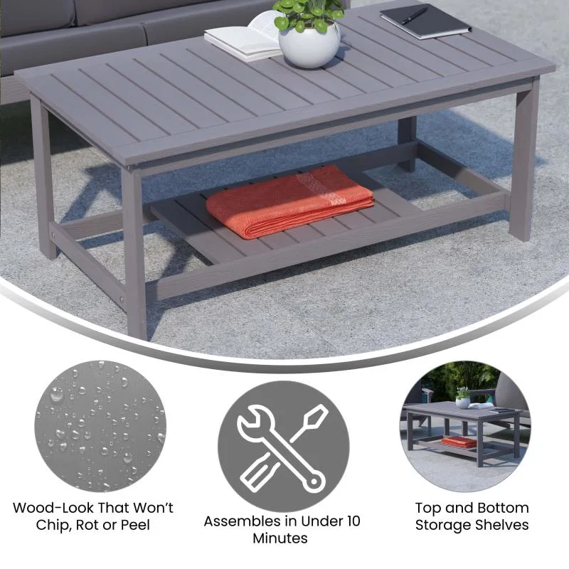 Garden Furniture Outdoor Picnic Plastic Wood Polystyrene Outdoor Bench and Table in Gray