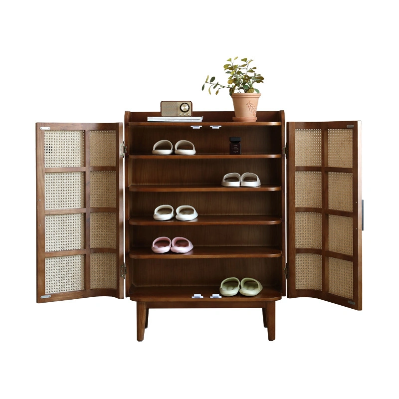 Living Room Entryways Furniture 3 Tier Wooden Shoe Storage Organizer Stand Rotating Pull out Shoe Cabinet Rack