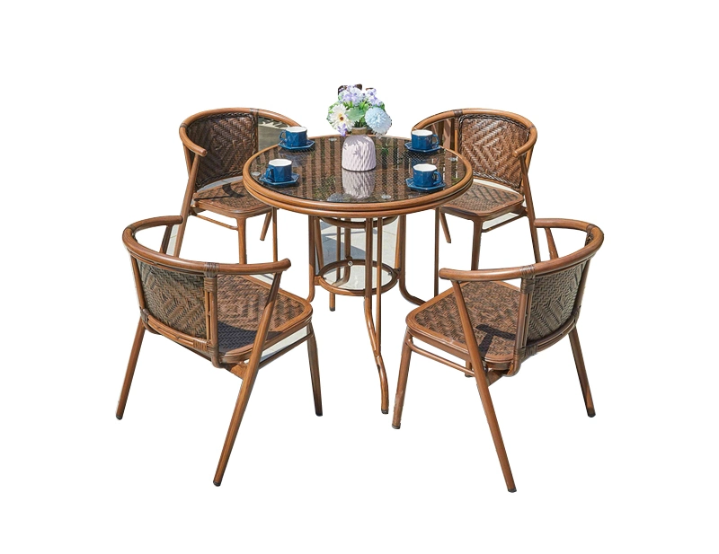 High-Quality Patio Garden Furniture Vintage Metal Round Table Aluminum Rattan Casual Outdoor Coffee Table