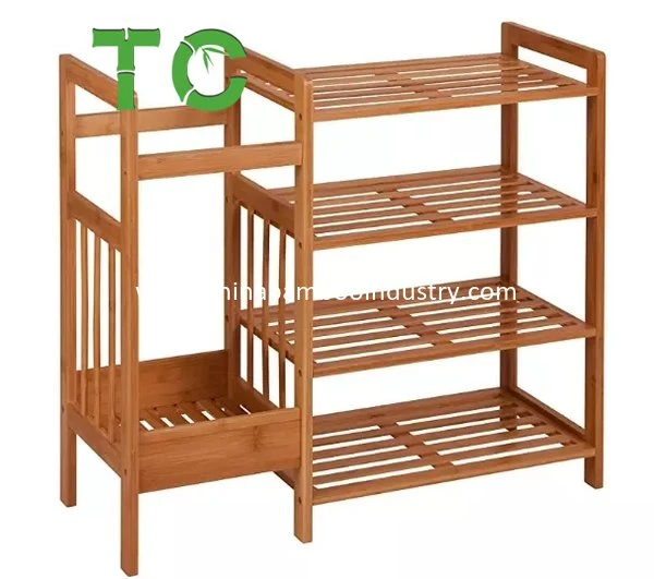 4-Tier Bamboo Shoe Rack with Umbrellas Organizer Entryway Organizer Shoe Cabinet Shoe Bench Shoe Shelf Storage Organizer