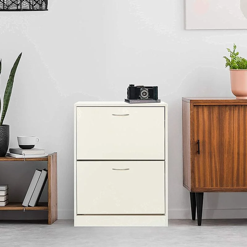 White Wooden Shoe Cabinet with 2 Drawers