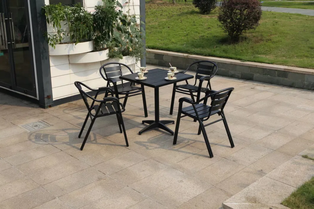 Modern Plastic Wood Outdoor Patio Furniture Combination Leisure Cafe Outdoor Open-Air Balcony Garden Chairs and Tables