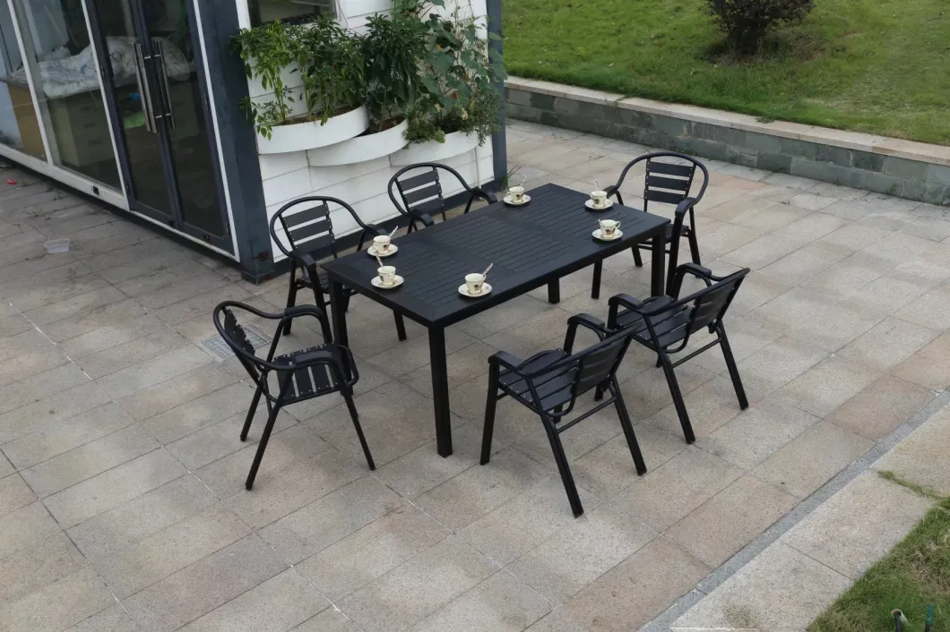 Modern Plastic Wood Outdoor Patio Furniture Combination Leisure Cafe Outdoor Open-Air Balcony Garden Chairs and Tables