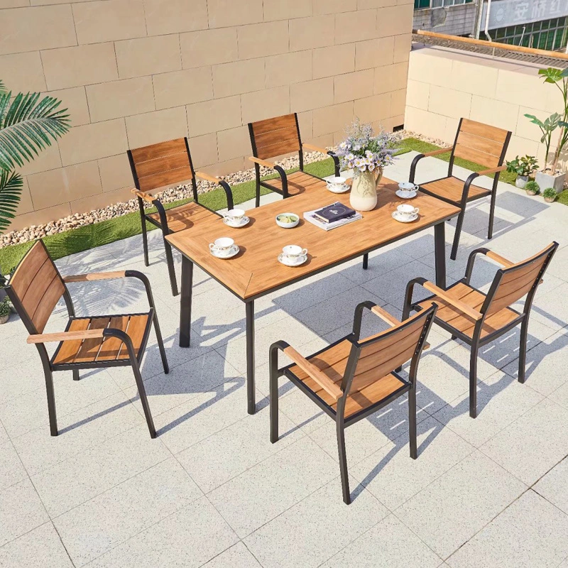 Outdoor Plastic Wood Tables and Chairs Courtyard Antiseptic Wood Simple Waterproof Sunscreen Leisure Garden Outdoor Table